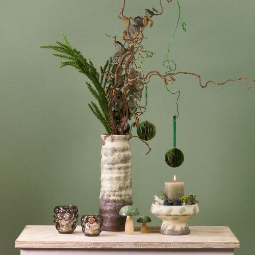 daiktų Vazos keraminė dekoracija sausai floristikai kreminė pilka žalia H34cm