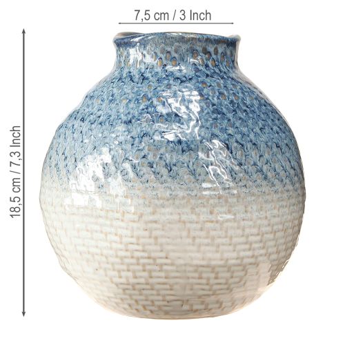 daiktų Keraminė vaza, glazūruota mėlynai ir baltai pinti, atrodo H18,5 cm