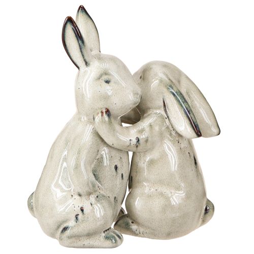Floristik24 Keraminės triušio figūrėlės pilkos spalvos – mielas Velykų papuošimas 2vnt 22cm