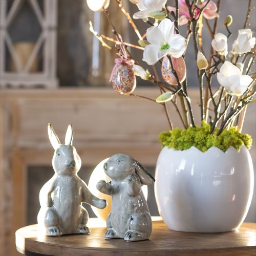 Floristik24 Keraminės triušio figūrėlės pilkos spalvos – mielas Velykų papuošimas 2vnt 22cm