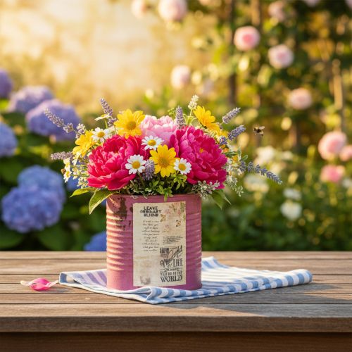 daiktų Vintažinė vazono dekoratyvinė dėžutė violetinė metalinė vasarinė dekoracija Ø11cm A10.5cm