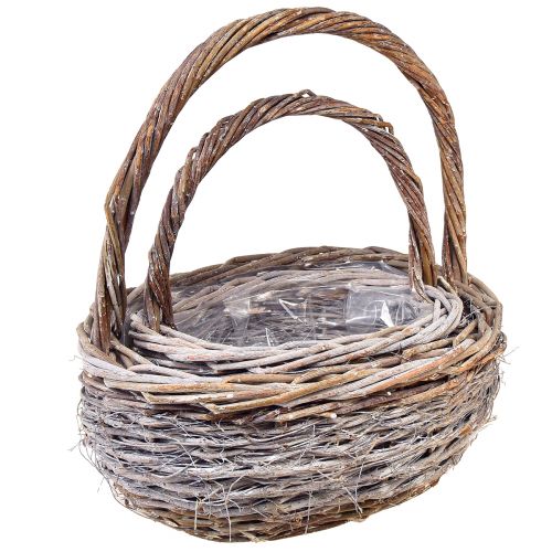 daiktų Pintas krepšelis su rankena ovalios spalvos natūraliai baltas L32/40cm – rinkinyje 2 vnt