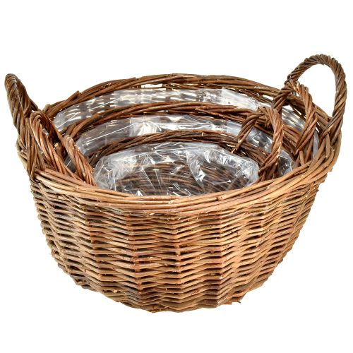 Floristik24 Kaimiškas pintų krepšelių rinkinys su nešimo rankenomis - 3 dydžiai (40cm, 33cm, 26cm) - Daugiafunkcis namams ir sodui - Rinkinys iš 3