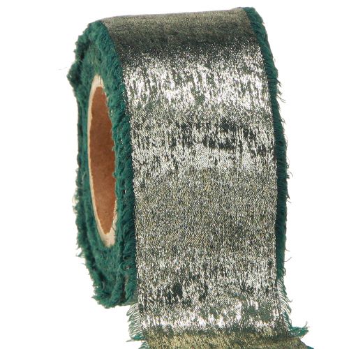 Kalėdinė juostelė žalia auksinė Frayed Vintage W40mm L10m