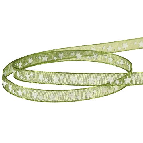 daiktų Kalėdinė juostelė su žvaigždėmis žalia dekoratyvinė juostelė organza 6mm 20m