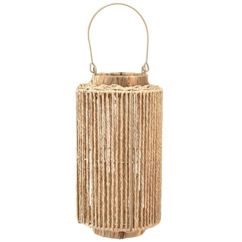 daiktų Raffia žibintas su rankena natūralaus pluošto LED žvakei Ø19cm H36cm