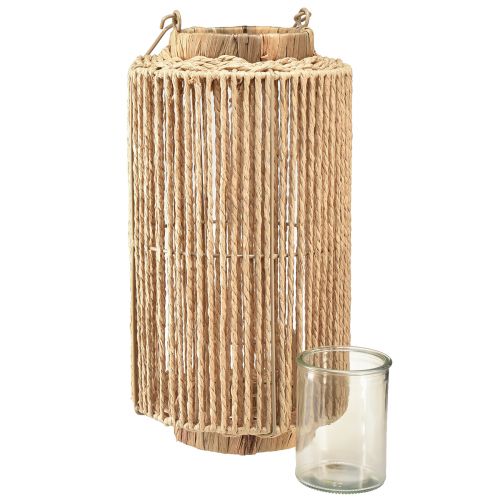 daiktų Raffia žibintas su rankena natūralaus pluošto LED žvakei Ø19cm H36cm