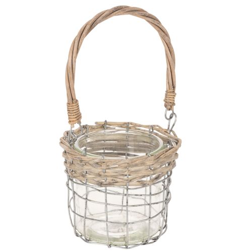 Kabančio žibinto dekoracija, metalas, stiklas, gluosnis, Ø13cm, aukštis12cm, 2 vnt. pirkti | Floristik24.lt