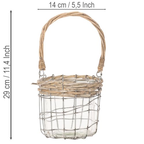 Pakabinamas žibintas, stiklas, metalas, gluosnis, Ø14,5 cm, 2 vnt. | Floristik24.lt
