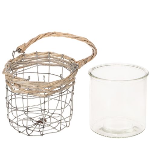 Pakabinamas žibintas, stiklas, metalas, gluosnis, Ø14,5 cm, 2 vnt. | Floristik24.lt