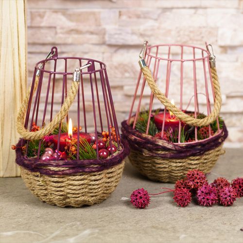 daiktų Žibintas su rankena ir stiklu violetinis natūralus Ø18cm H22cm
