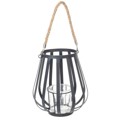 Floristik24 Metalinis žibintas su stiklu, antracito spalvos, Ø23 cm, aukštis 27 cm