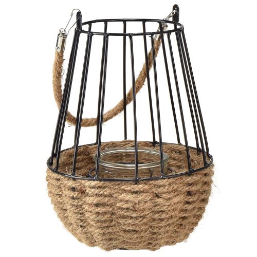 Žibintas su rankena ir stiklu juodas natūralus Ø18cm H22cm