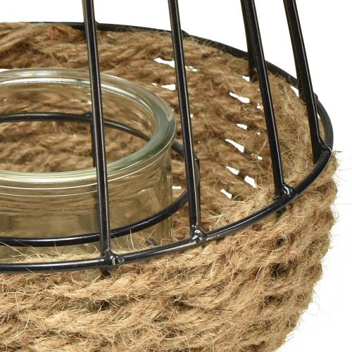 daiktų Žibintas su rankena ir stiklu juodas natūralus Ø18cm H22cm