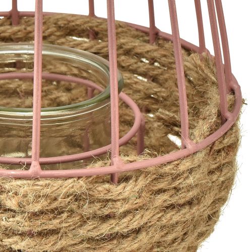 daiktų Žibintas su rankena ir žvakių stiklu rožinis natūralus Ø18cm H22cm