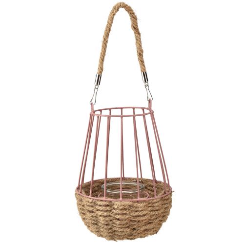 daiktų Žibintas su rankena ir žvakių stiklu rožinis natūralus Ø18cm H22cm