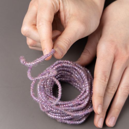 daiktų Vilnonė virvelė su rausvais ir auksiniais siūlais, 5 m x 5 mm su viela, dekoravimui ir rankdarbiams