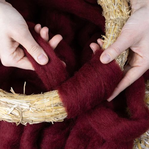 daiktų Vilnonė virvelė, dekoratyvinė vilna, tamsiai raudona, 10 m ilgio vilnonė juostelė floristikai ir rankdarbiams