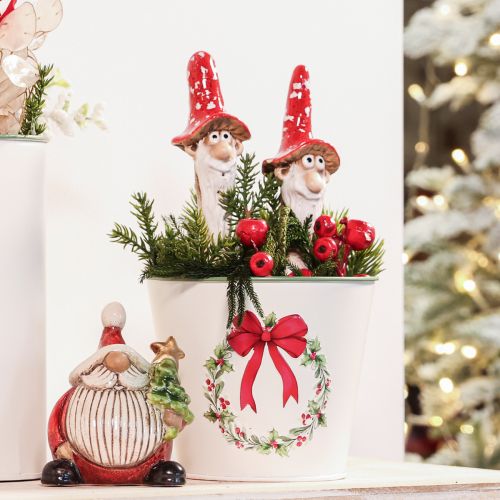 Priklijuojama nykštuko figūrėlė su ilga barzda ir grybo formos kepure, dekoracija, 17 cm, 2 dalys | Floristik24.lt