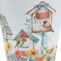 Floristik24 Skardinis vazonas su paukščių nameliais, vasaros dekoracija, vazonas H14,5cm Ø13,5cm