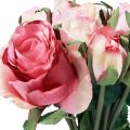 Floristik24 Dirbtinės rožės Rožinės Dirbtinės rožės dekoratyvinė puokštė 29cm 12vnt