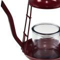 Floristik24 Žibintuvėlis stiklinis žibintuvėlis arbatinukas raudonas Ø13cm H22cm