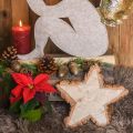 Floristik24 Medinis padėklas Adventui, žvaigždės formos medžio griežinėlis, Kalėdinė, žvaigždės puošmena natūralaus medžio Ø29cm