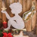 Floristik24 Kalėdinis angelo stovas ant beržo kamieno veltinio kreminis, auksinis H46cm