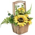 Floristik24 Dirbtinių saulėgrąžų gėlių kompozicija mediniame vazone H31cm