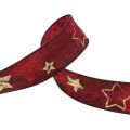 Floristik24 Deco Ribbon Christmas Ribbon Stars Red Golden L15m