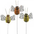 Floristik24 Bitė ant vielos, gėlių kamščiai, deko bitės, pavasario oranžinė, geltona W4.5cm 24vnt.