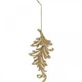 Floristik24 Medžio pakabukas su blizgučiais, dekoratyvinės plunksnos pakabinimui, Kalėdinė puošmena Golden L16cm 6vnt