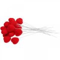 Floristik24 Gėlių kamštis deco širdies raudona širdelė 6x6cm H26cm 18 vnt