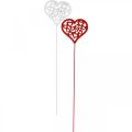 Floristik24 Gėlių kamštukas širdelė raudona, balta dekoratyvinis kamštis Valentino diena 7cm 12vnt