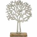 Floristik24 Dekoratyvinis bukas sidabro spalvos, medžio siluetas pagamintas iš metalo, dekoratyvinis medis ant mango medienos