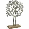 Floristik24 Dekoratyvinis bukas sidabro spalvos, medžio siluetas pagamintas iš metalo, dekoratyvinis medis ant mango medienos