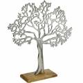 Floristik24 Metalinis medis, dekoratyvinis bukas ant medinio pagrindo, sidabro metalo apdaila, gyvybės medis, mango mediena