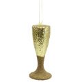 Floristik24 Kabykla šampano taurė šviesaus aukso blizgučiai 15cm Naujųjų ir Kalėdų išvakarėse