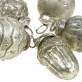Floristik24 Mini medžio dekoracijos rudens vaisiai ir rutuliukai perlamutras, senovinis sidabras tikras stiklas 3,4-4,4cm 10vnt