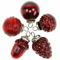 Floristik24 Mini medžio dekoravimo mišinys rudeniniai vaisiai ir rutuliukai raudoni, sidabriniai tikro stiklo 3,4-4,4cm 10vnt