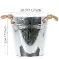 Dekoratyvinis kibirinis gėlių vazonas, metalinis, su virvinėmis rankenomis, Ø20cm | Floristik24.lt