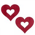 Floristik24 Dekoratyvinės širdelės barstomos dekoracijos medinės širdelės raudonos Ø2cm 144psl