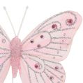 Floristik24 Dekoratyvinis drugelis rožinis su žėručiu 10,5cm 3vnt
