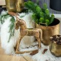 Floristik24 Dekoratyvinis supamasis arkliukas medžio masyvo kalėdinė natūra, auksinė 28 × 39 × 9,5 cm