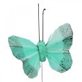 Floristik24 Deko drugelis ant vielos žalias, mėlynas 5-6cm 24p