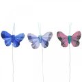 Deco butterflies plunksna drugelis rožinė, mėlyna 6cm 24psl