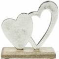 Floristik24 Dekoratyvinė širdelė sidabrinė, metalinė širdelė ant mango medžio, Valentino diena, stalo puošmena dviguba širdelė