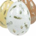 Floristik24 Velykiniai kiaušiniai pakabinami su kiaušinių ir plunksnų motyvais balti, rudi, geltoni asorti 3vnt.