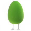 Floristik24 Velykinis kiaušinis su kojomis dekoratyvinis kiaušinis žalias flokuotas Vitrinų dekoravimas Velykos H25cm