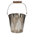 Floristik24 Dekoratyvinis kibiras su eglėmis ir medine rankena, 13 cm